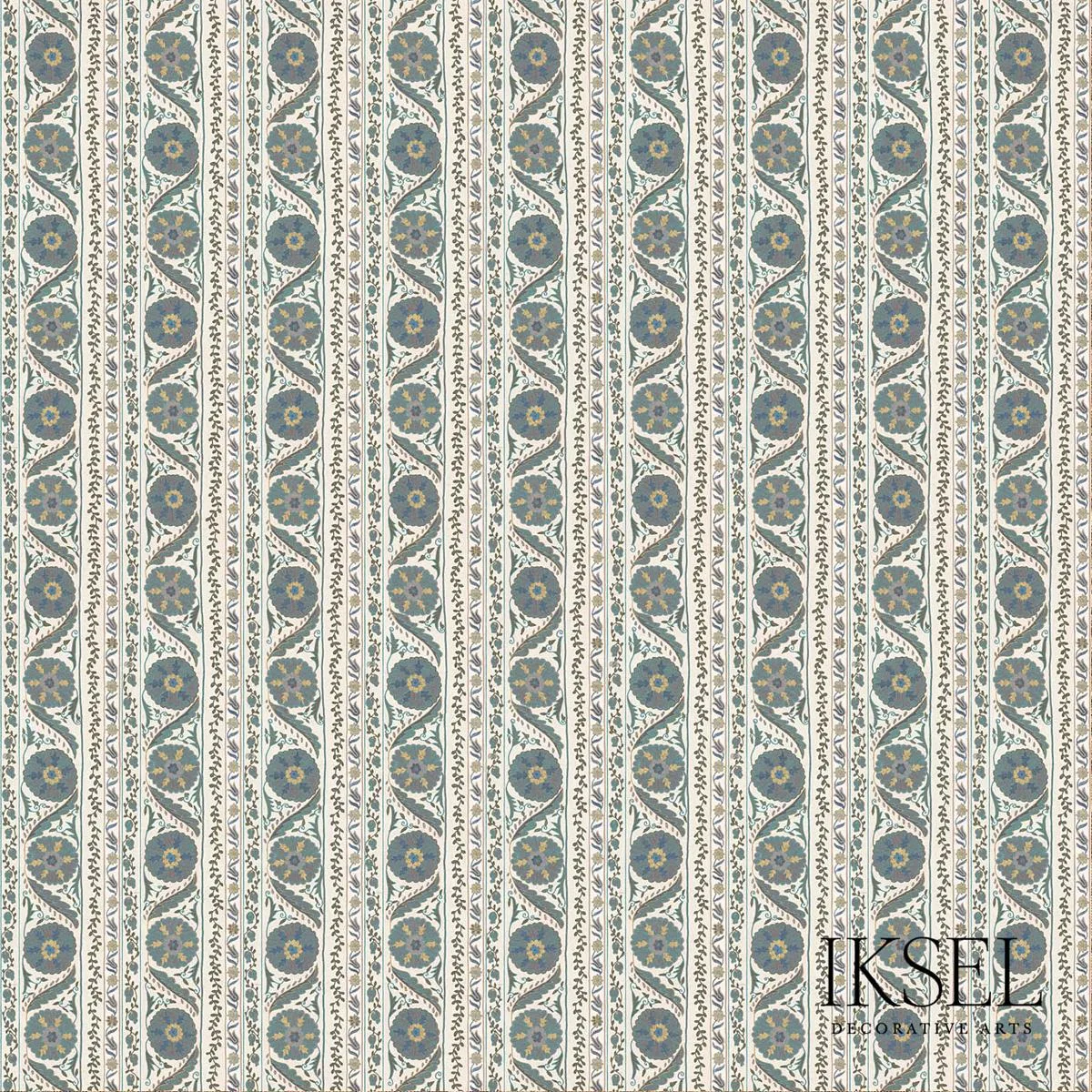 Schumacher RF504CR54 Suzani Borders Blues fabric swatch