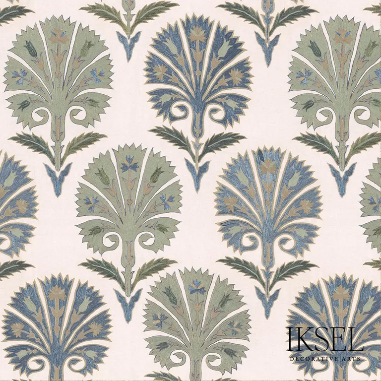 Schumacher RF501CR54 Suzani Carnation Blues fabric swatch