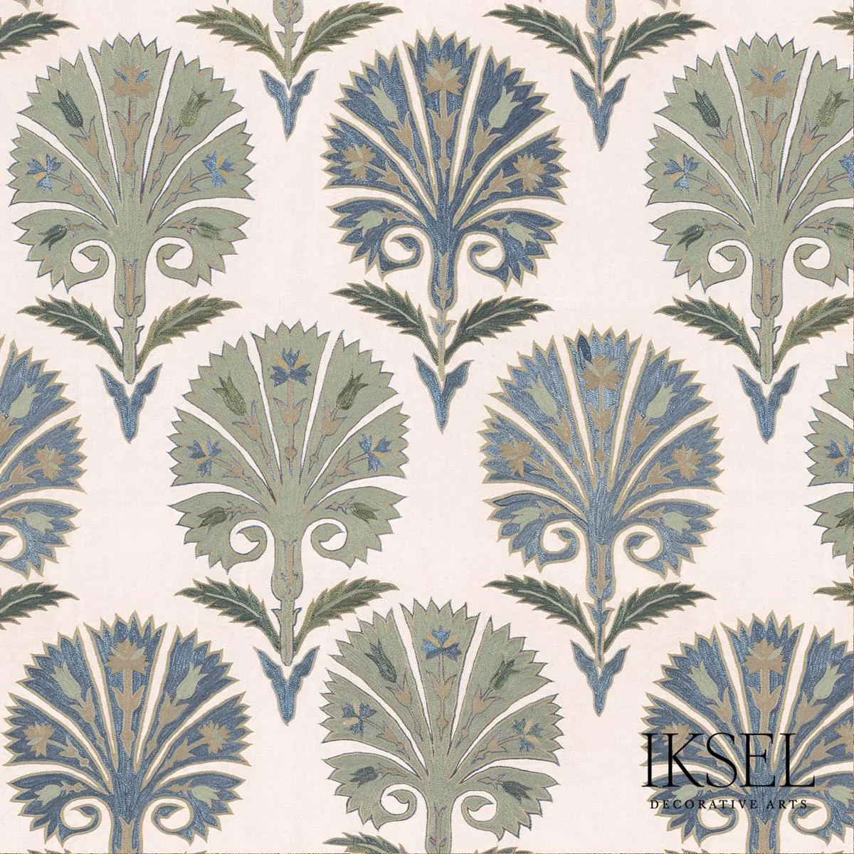 Schumacher RF501CR54 Suzani Carnation Blues fabric swatch