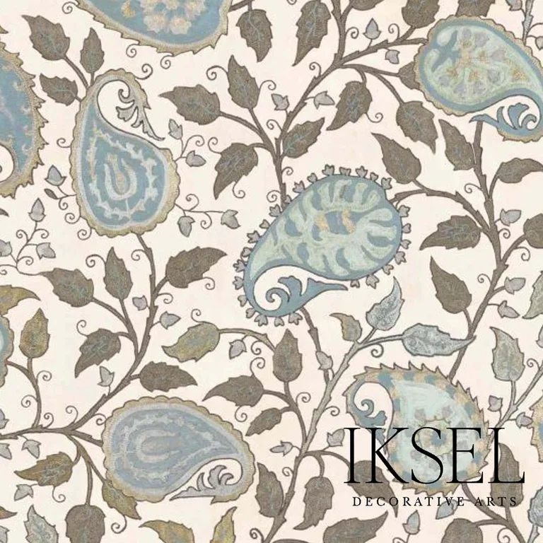 Schumacher RF502CR54 Suzani Paisley Blues fabric swatch