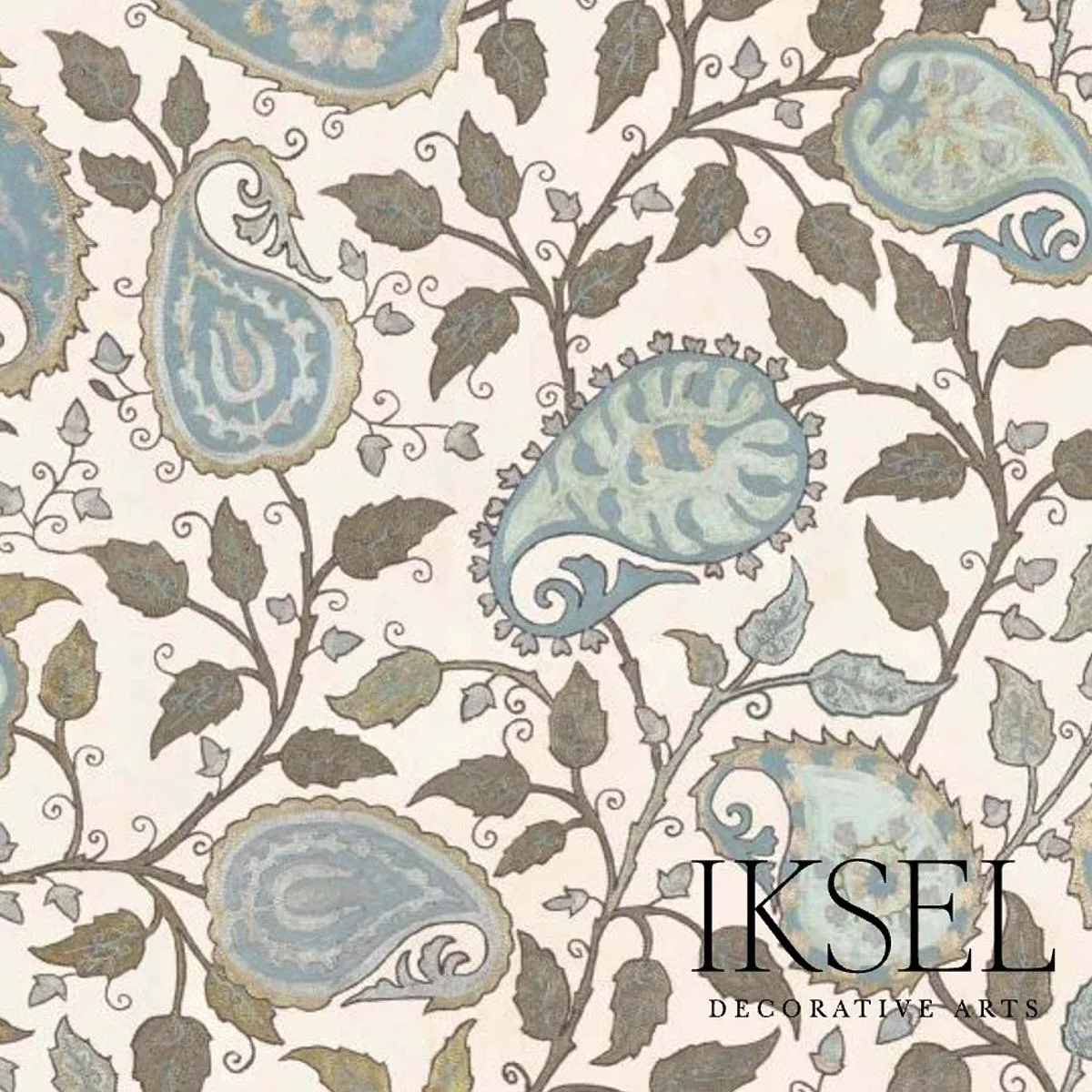Schumacher RF502CR54 Suzani Paisley Blues fabric swatch