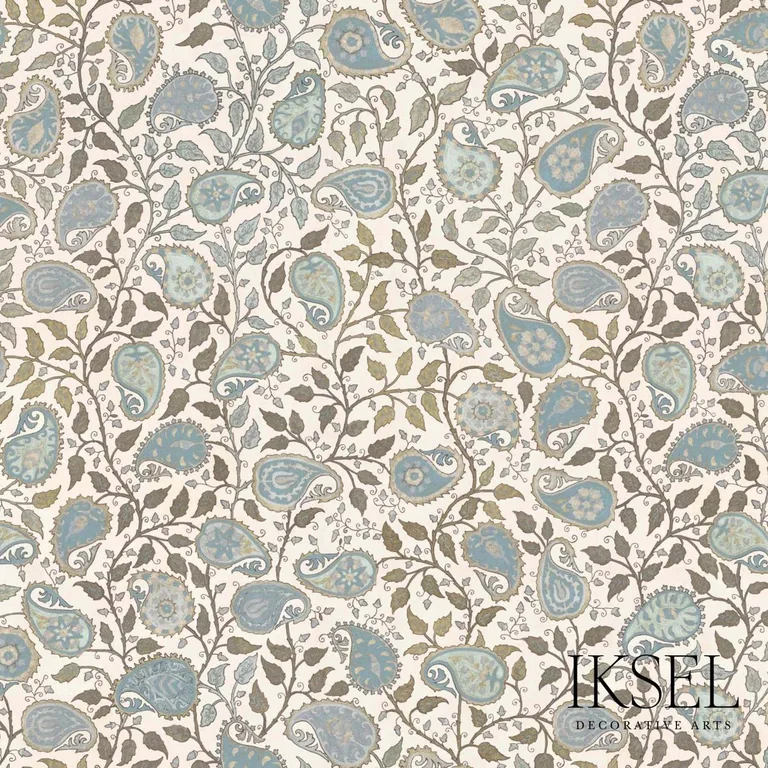 Schumacher RF502CR54 Suzani Paisley Blues fabric swatch