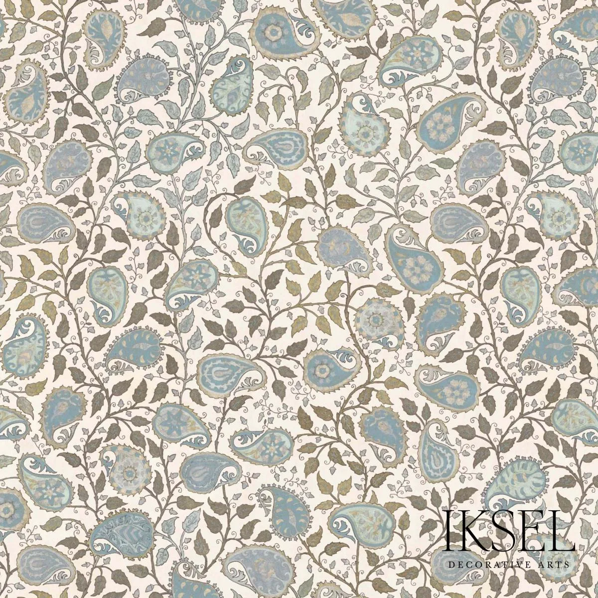 Schumacher RF502CR54 Suzani Paisley Blues fabric swatch