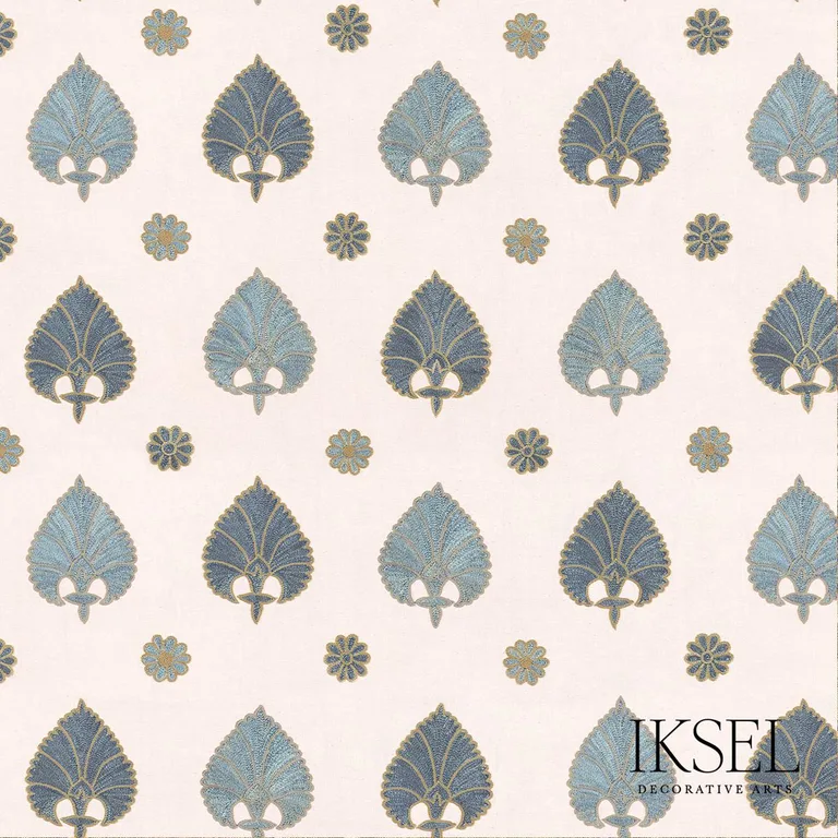 Schumacher RF503CR54 Suzani Spades Blues fabric swatch