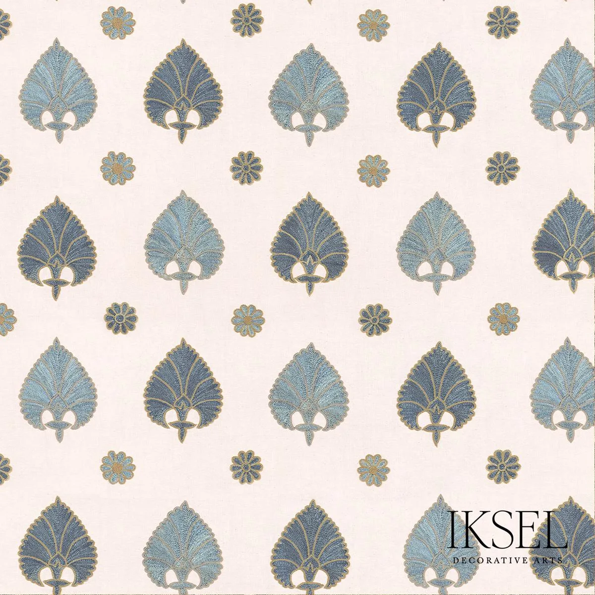 Schumacher RF503CR54 Suzani Spades Blues fabric swatch