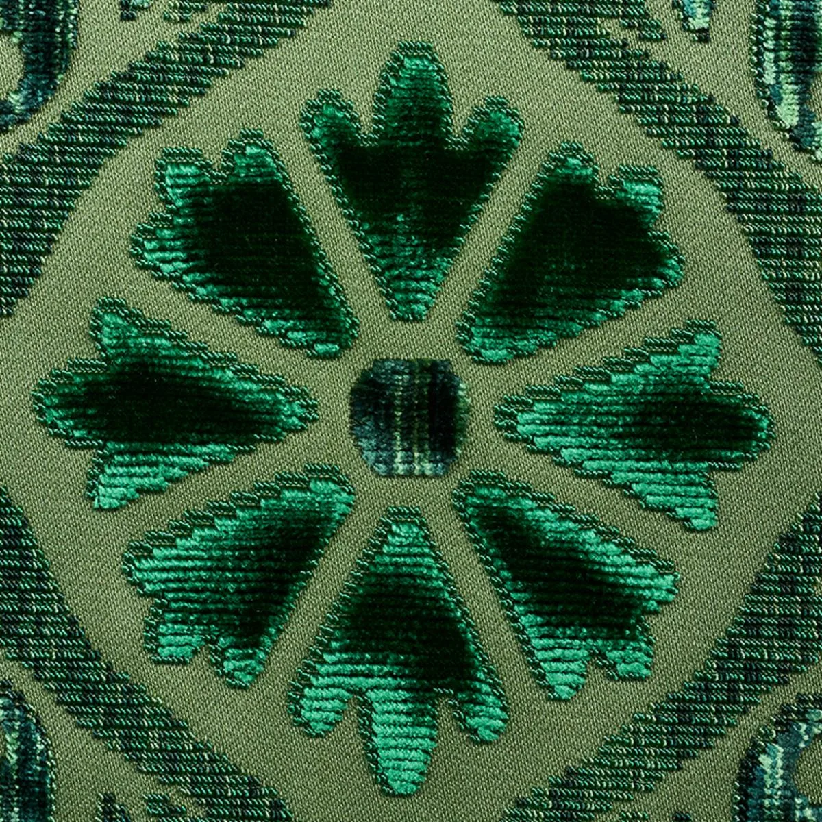 Schumacher 77641 Suzani Strie Velvet Emerald fabric swatch