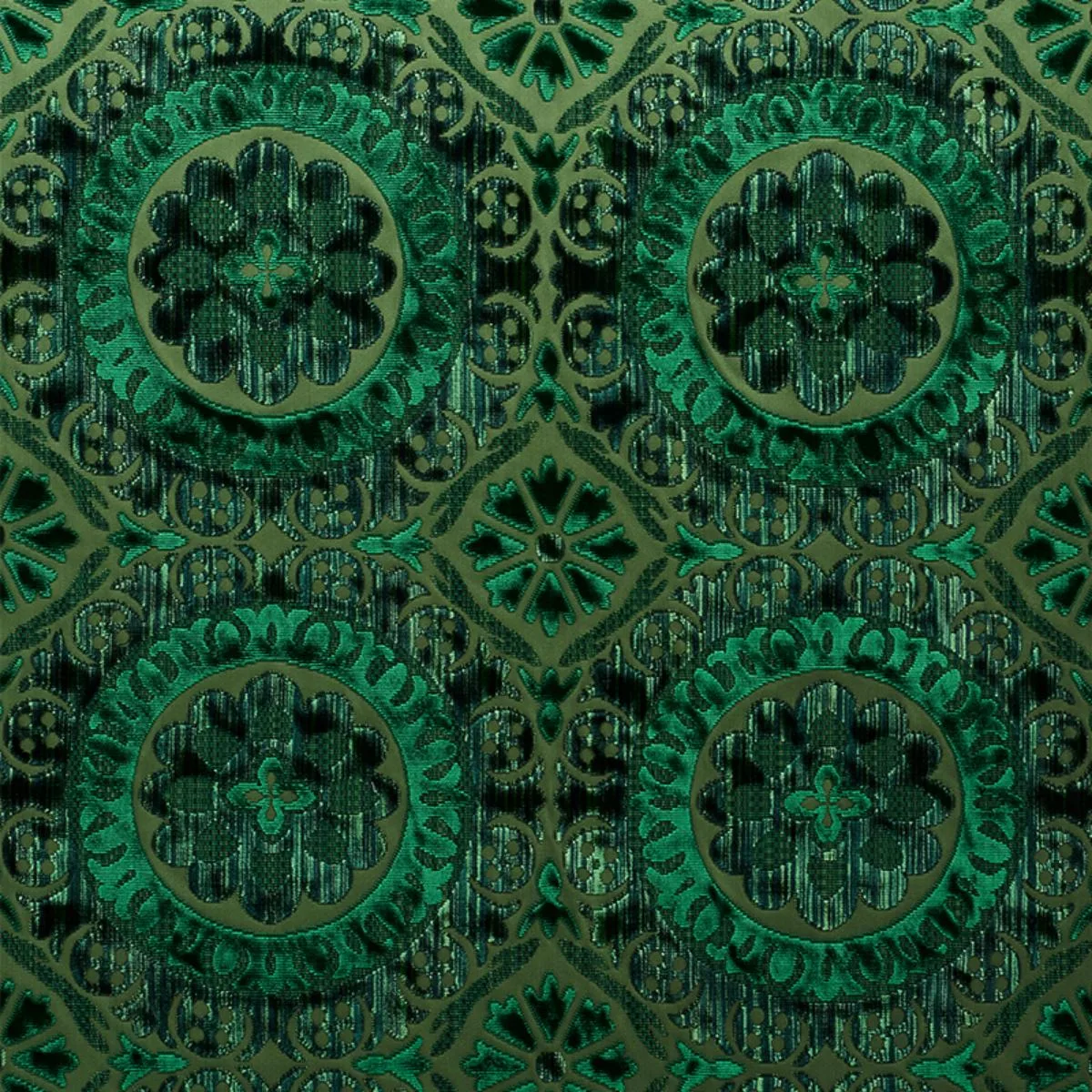 Schumacher 77641 Suzani Strie Velvet Emerald fabric swatch
