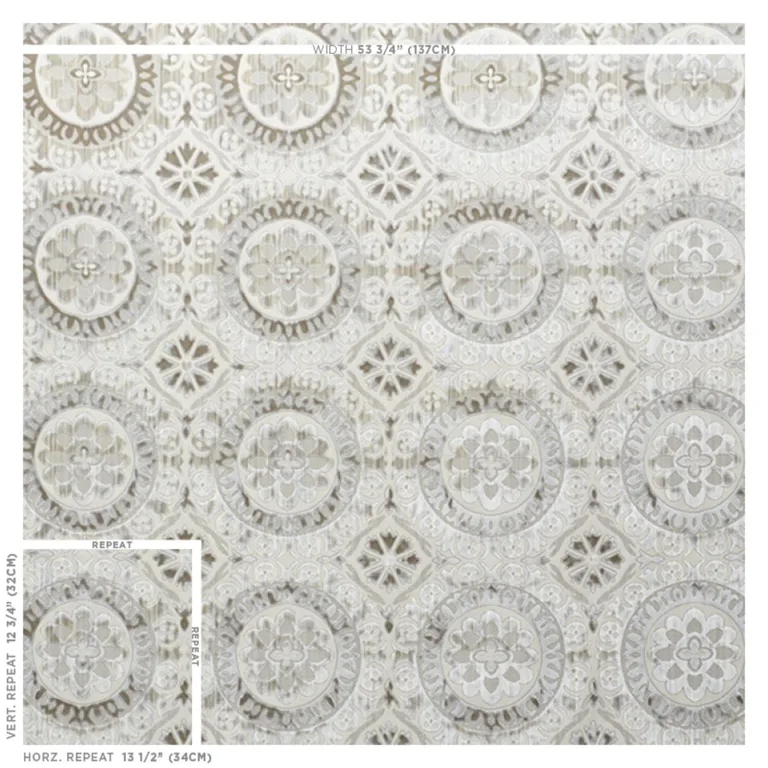 Schumacher 77642 Suzani Strie Velvet Pearl fabric swatch