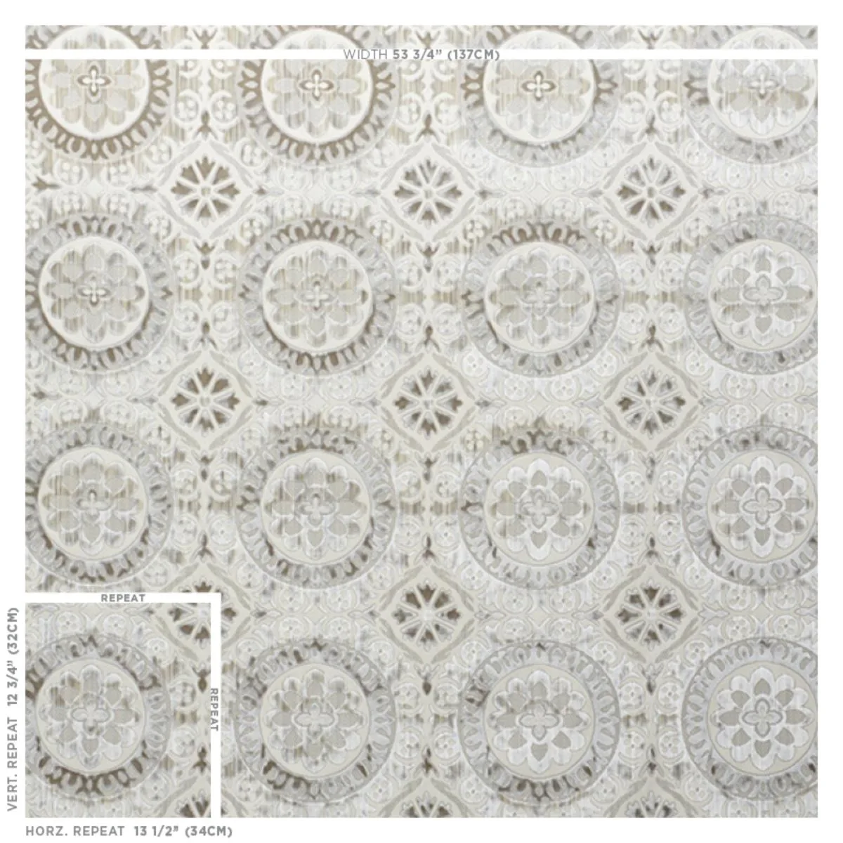 Schumacher 77642 Suzani Strie Velvet Pearl fabric swatch