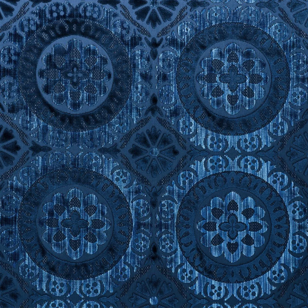 Schumacher 77640 Suzani Strie Velvet Sapphire fabric swatch