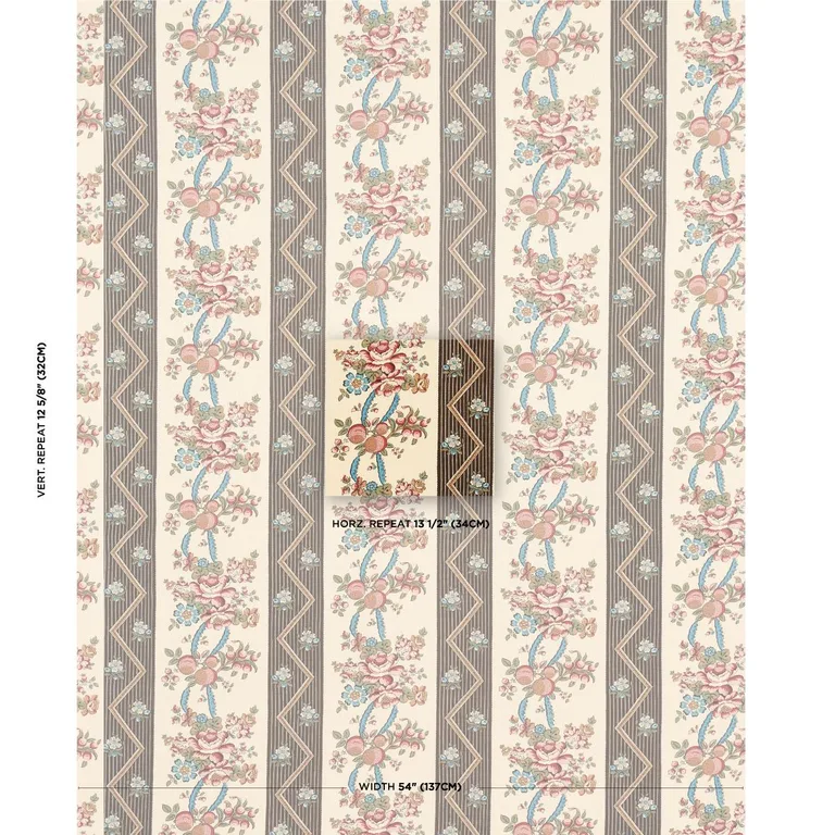 Schumacher 181742 Sylvain Floral Stripe Noir fabric swatch