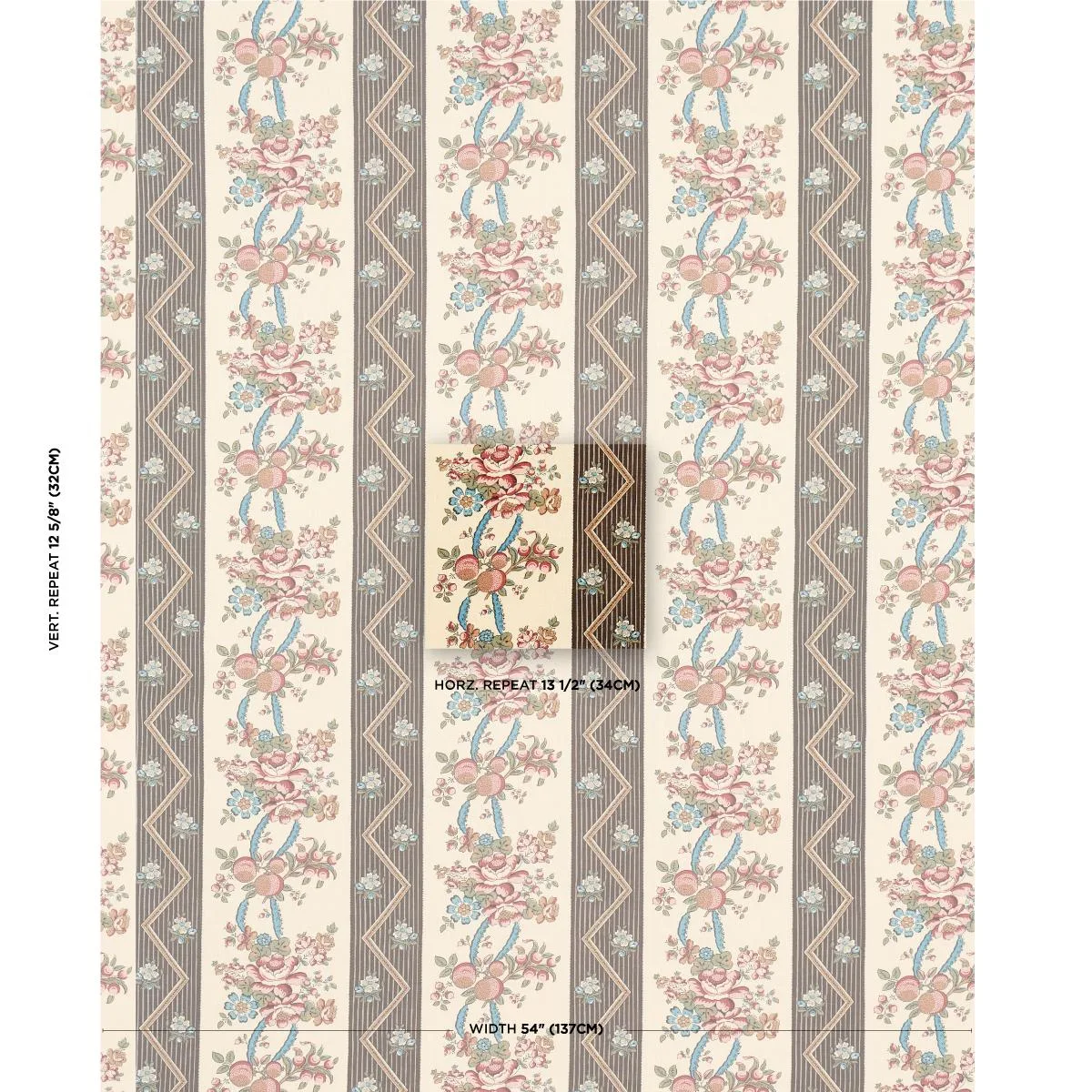 Schumacher 181742 Sylvain Floral Stripe Noir fabric swatch