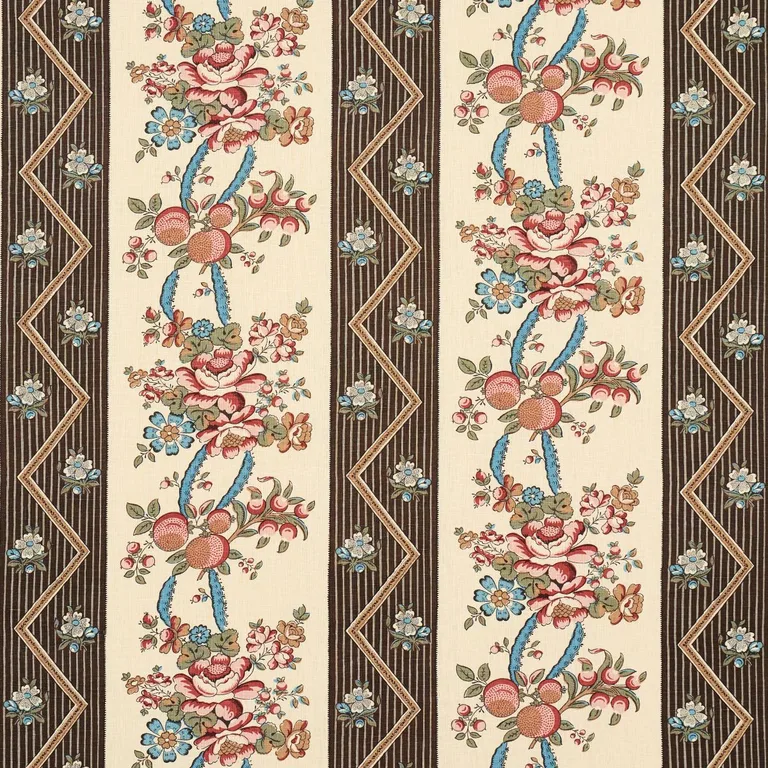 Schumacher 181742 Sylvain Floral Stripe Noir fabric swatch