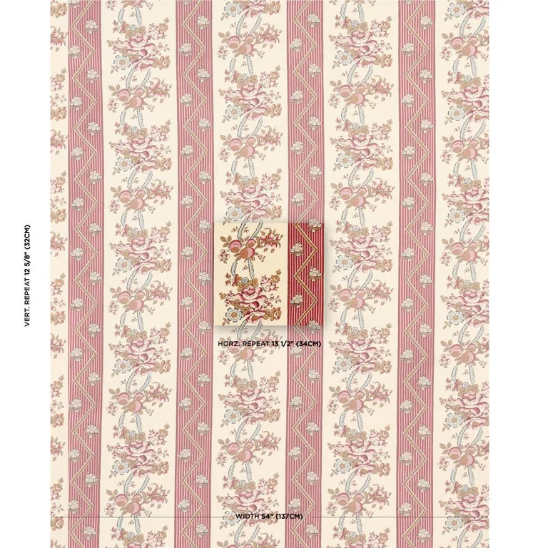 Schumacher 181740 Sylvain Floral Stripe Rouge fabric swatch
