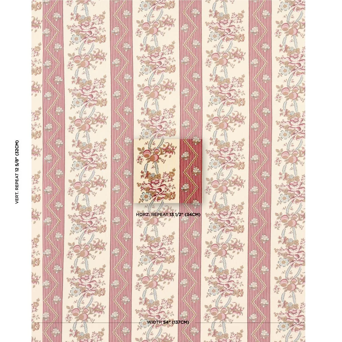 Schumacher 181740 Sylvain Floral Stripe Rouge fabric swatch