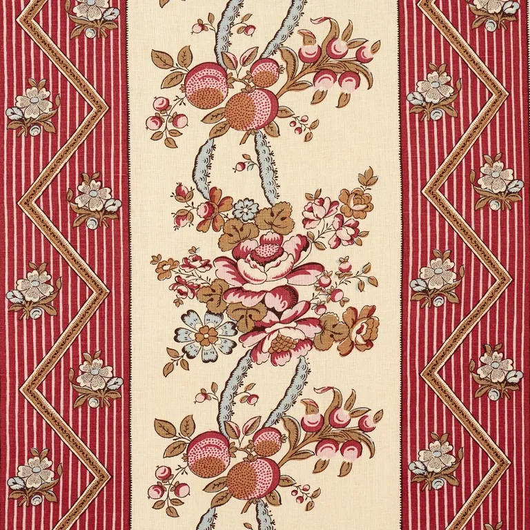 Schumacher 181740 Sylvain Floral Stripe Rouge fabric swatch