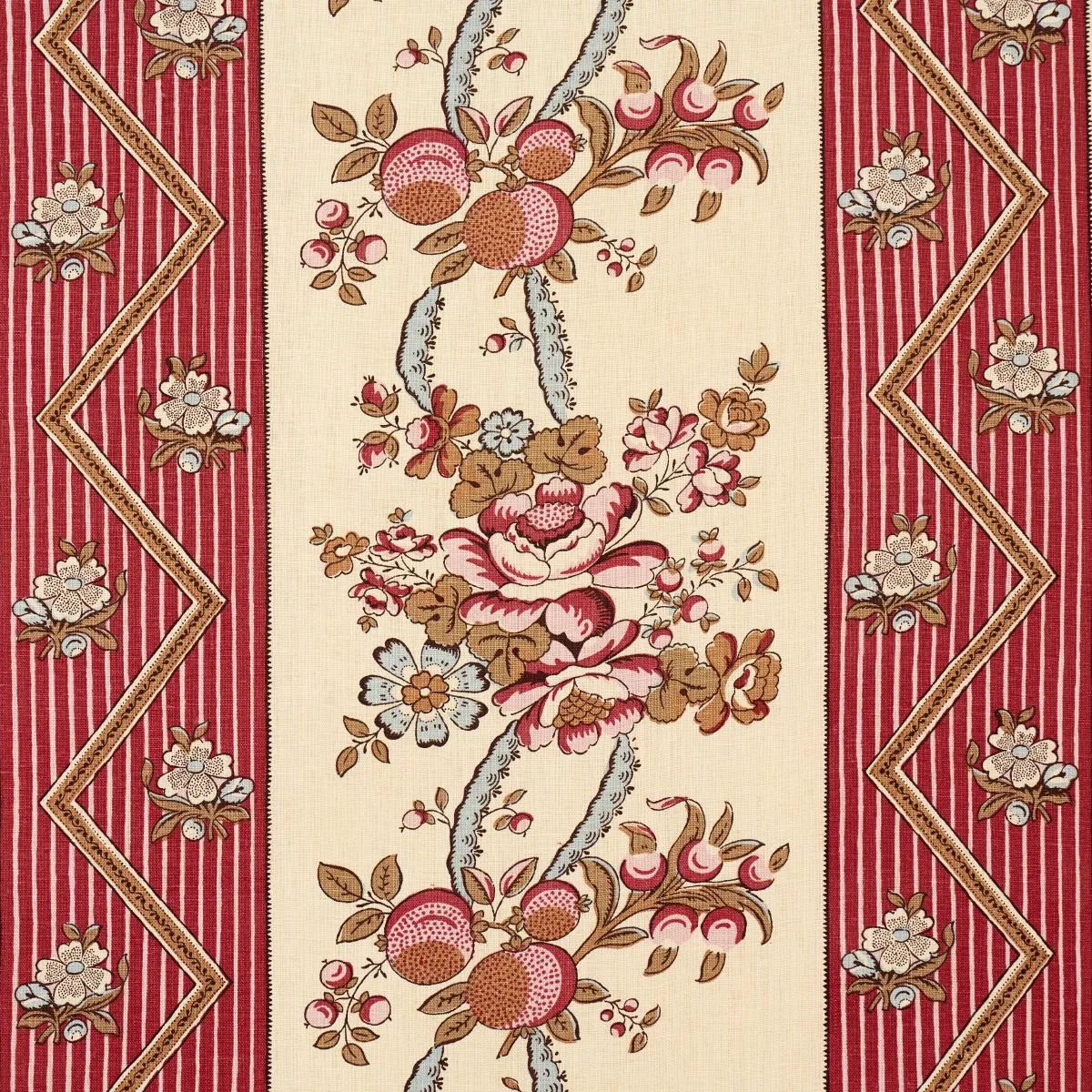 Schumacher 181740 Sylvain Floral Stripe Rouge fabric swatch