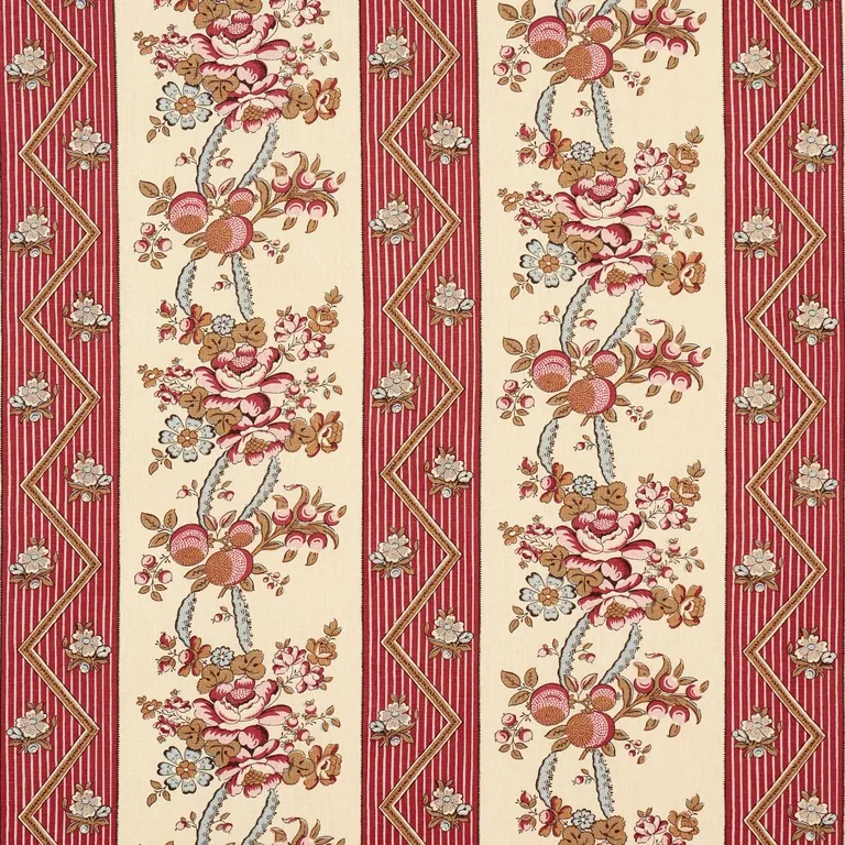 Schumacher 181740 Sylvain Floral Stripe Rouge fabric swatch