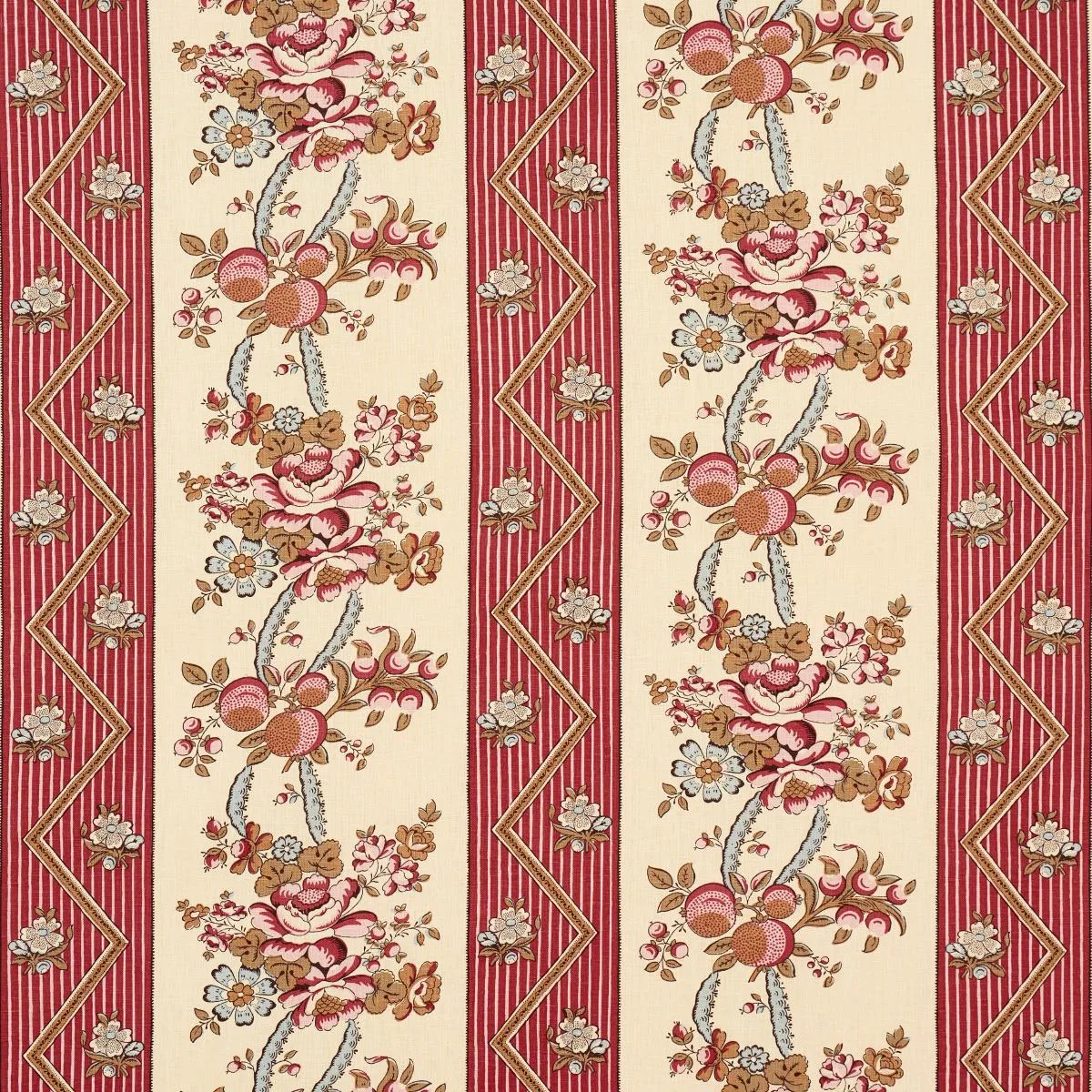 Schumacher 181740 Sylvain Floral Stripe Rouge fabric swatch