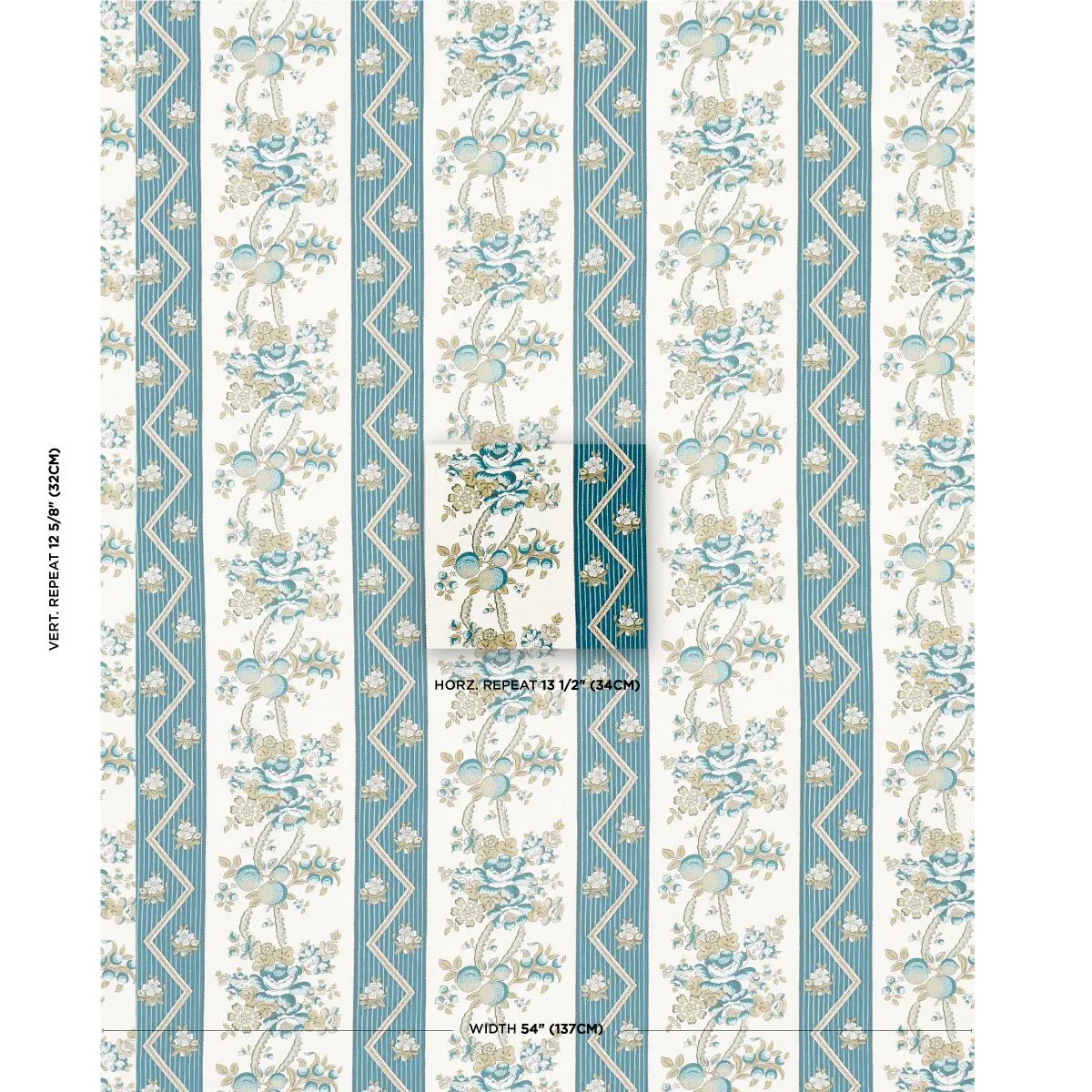 Schumacher 181741 Sylvain Floral Stripe Teal fabric swatch