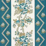 Schumacher 181741 Sylvain Floral Stripe Teal fabric swatch