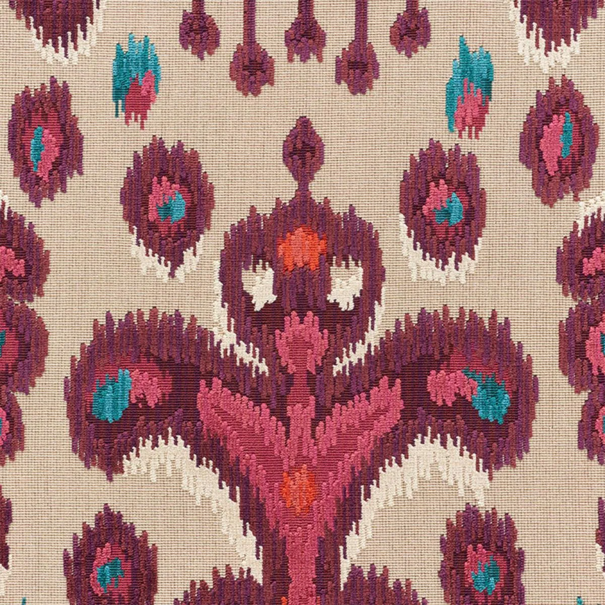 Schumacher 73931 Tabriz Ikat Velvet Aubergine fabric swatch