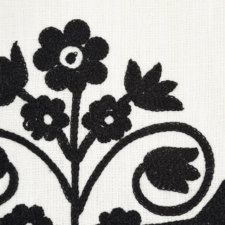Schumacher 72090 Talitha Embroidery Blackwork fabric swatch