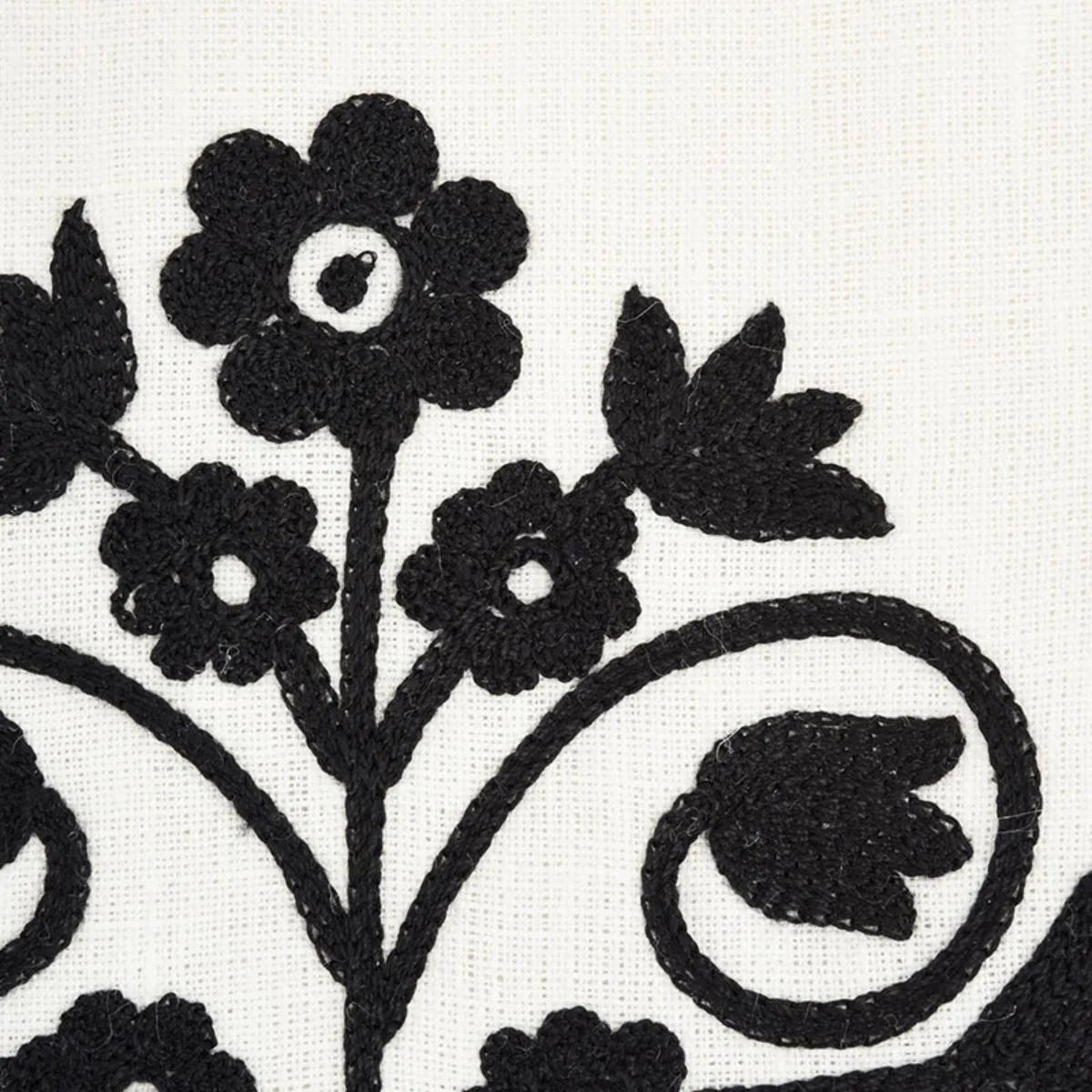 Schumacher 72090 Talitha Embroidery Blackwork fabric swatch