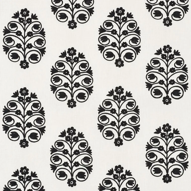 Schumacher 72090 Talitha Embroidery Blackwork fabric swatch