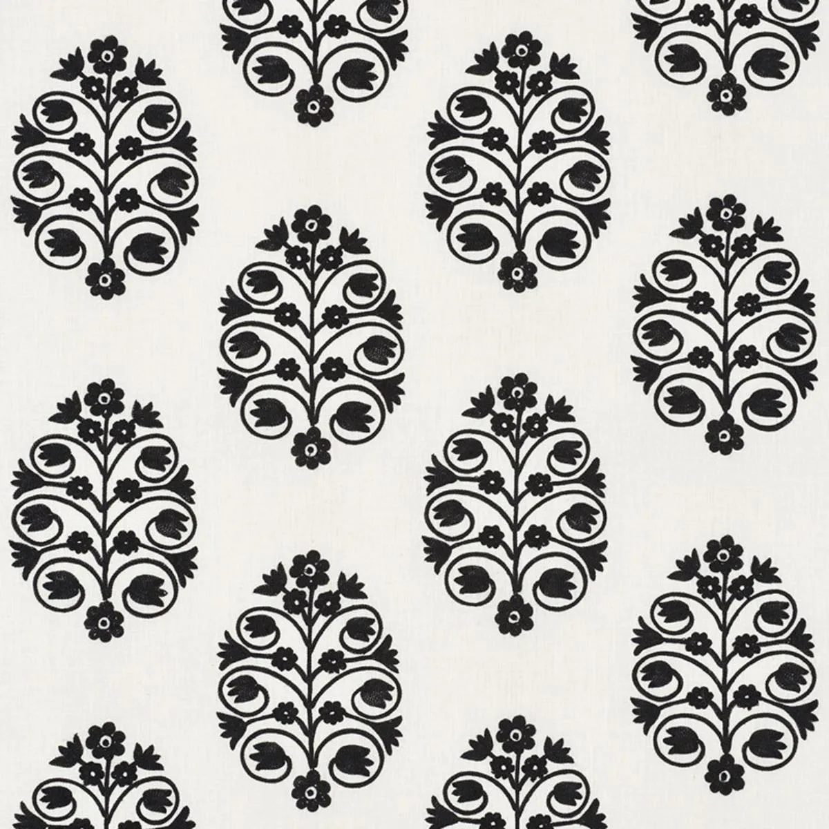 Schumacher 72090 Talitha Embroidery Blackwork fabric swatch