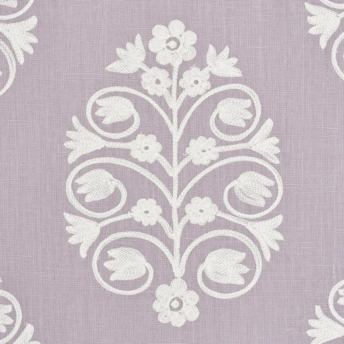 Schumacher 72091 Talitha Embroidery Wisteria fabric swatch