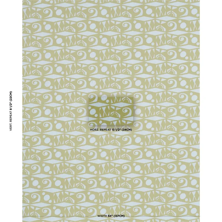 Schumacher 182762 Tarot Hand Block Sky & Green fabric swatch