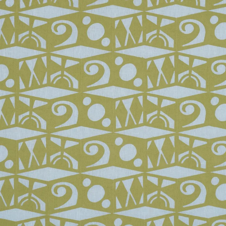 Schumacher 182762 Tarot Hand Block Sky & Green fabric swatch