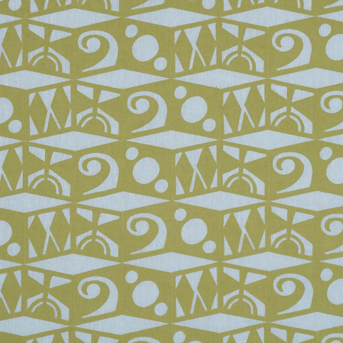 Schumacher 182762 Tarot Hand Block Sky & Green fabric swatch