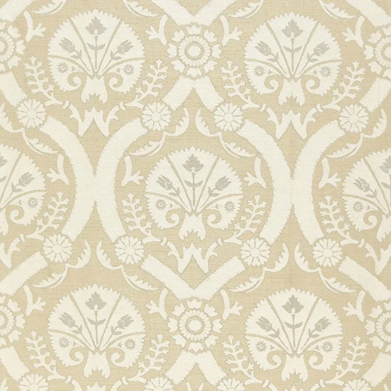 Schumacher 65773 Taza Damask Champagne fabric swatch