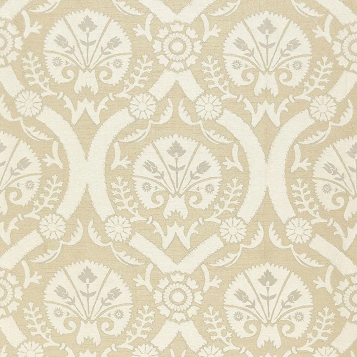Schumacher 65773 Taza Damask Champagne fabric swatch