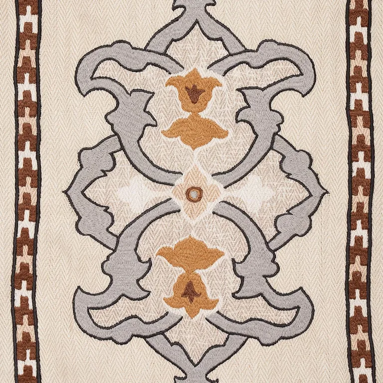 Schumacher 175182 Temara Hand-Embroidered Print Natural fabric swatch