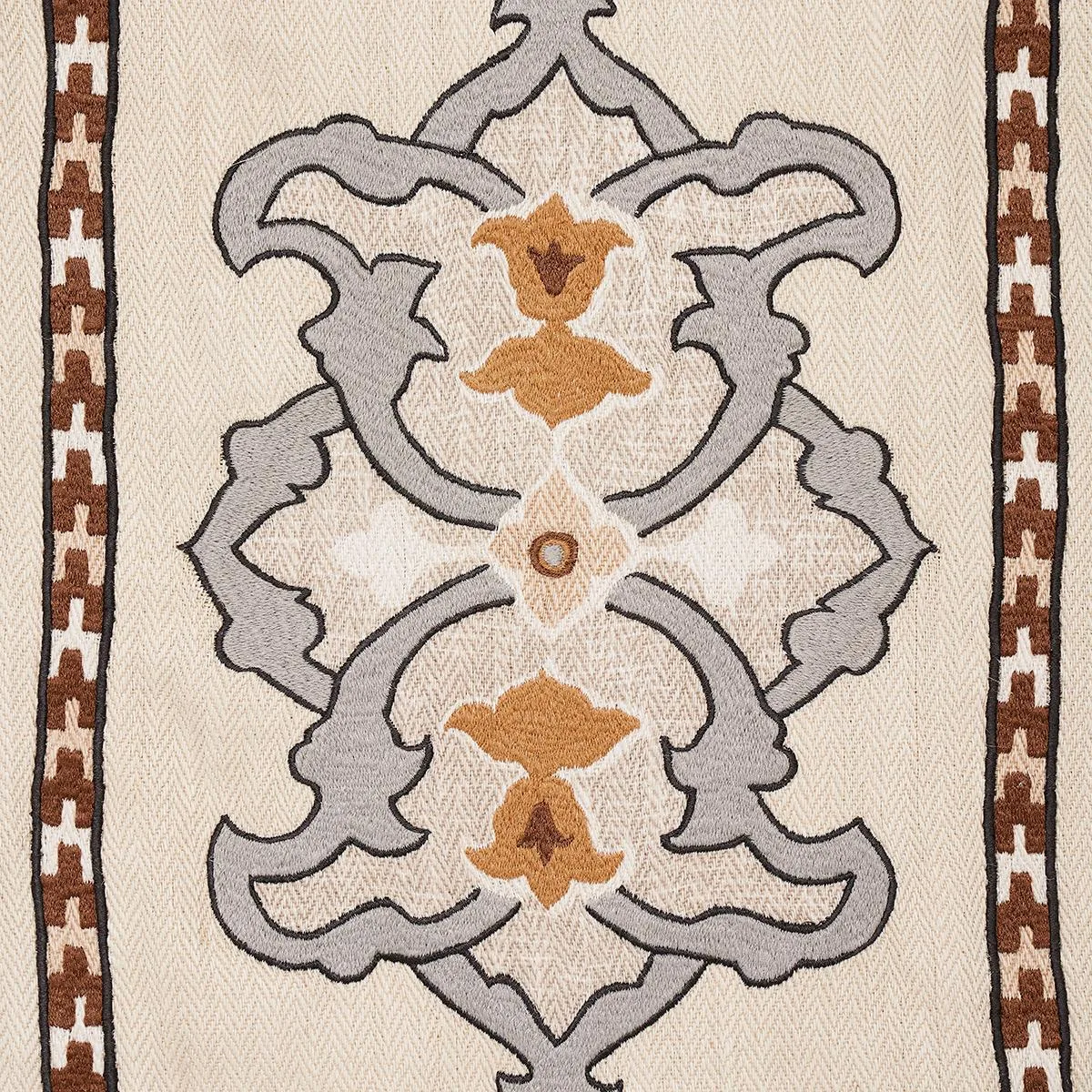 Schumacher 175182 Temara Hand-Embroidered Print Natural fabric swatch
