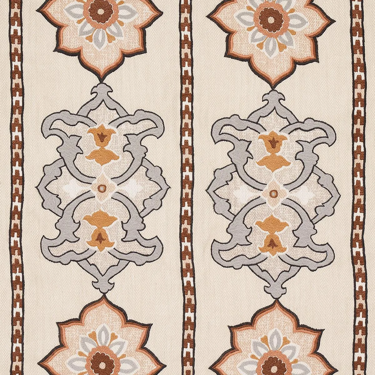Schumacher 175182 Temara Hand-Embroidered Print Natural fabric swatch