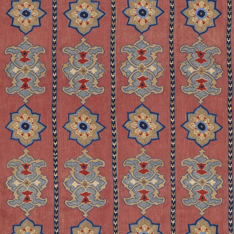 Schumacher 175180 Temara Hand-Embroidered Print Pomegranate fabric swatch
