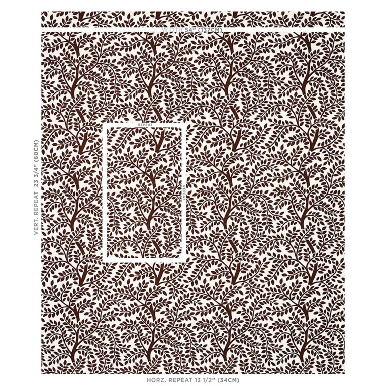Schumacher 179502 Temple Garden Ii Brown fabric swatch