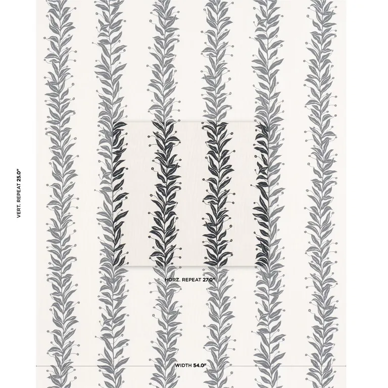 Schumacher 181671 Tendril Stripe Indoor/Outdoor Black & Cream fabric swatch