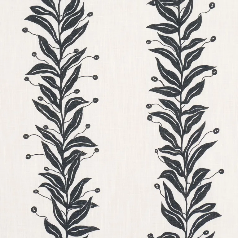 Schumacher 181671 Tendril Stripe Indoor/Outdoor Black & Cream fabric swatch