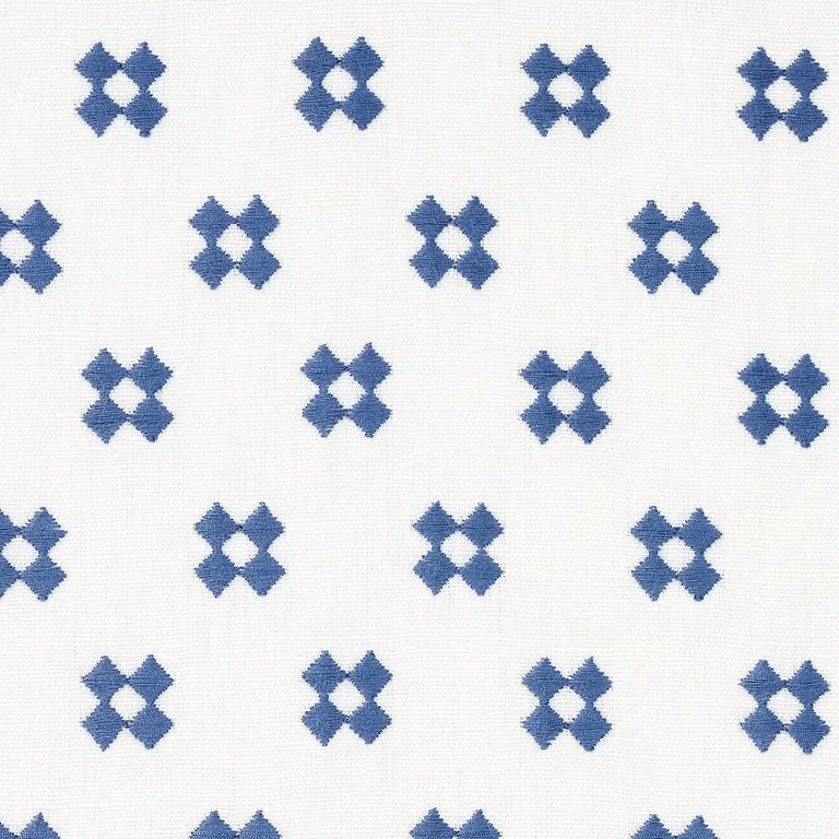 Schumacher 82121 Thandie Embroidery Blue On Ivory fabric swatch