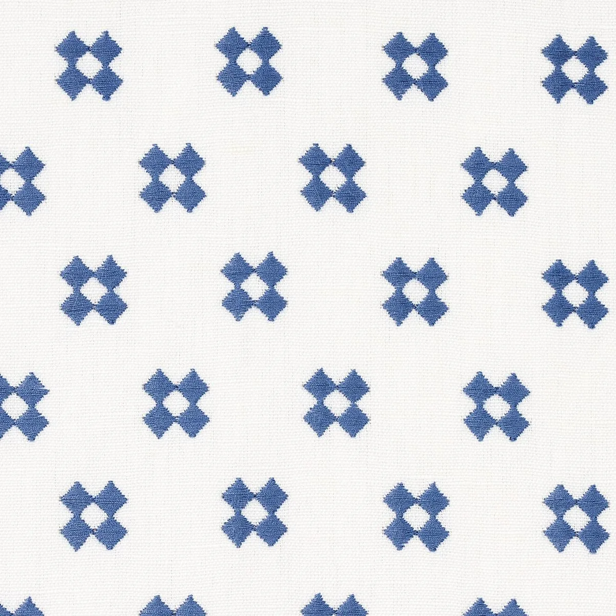 Schumacher 82121 Thandie Embroidery Blue On Ivory fabric swatch