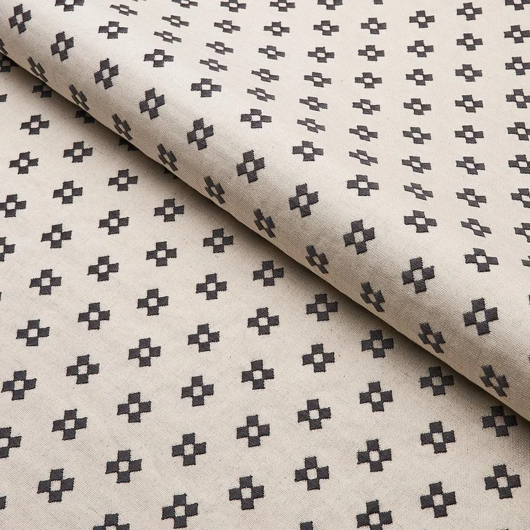 Schumacher 82120 Thandie Embroidery Carbon On Natural fabric swatch