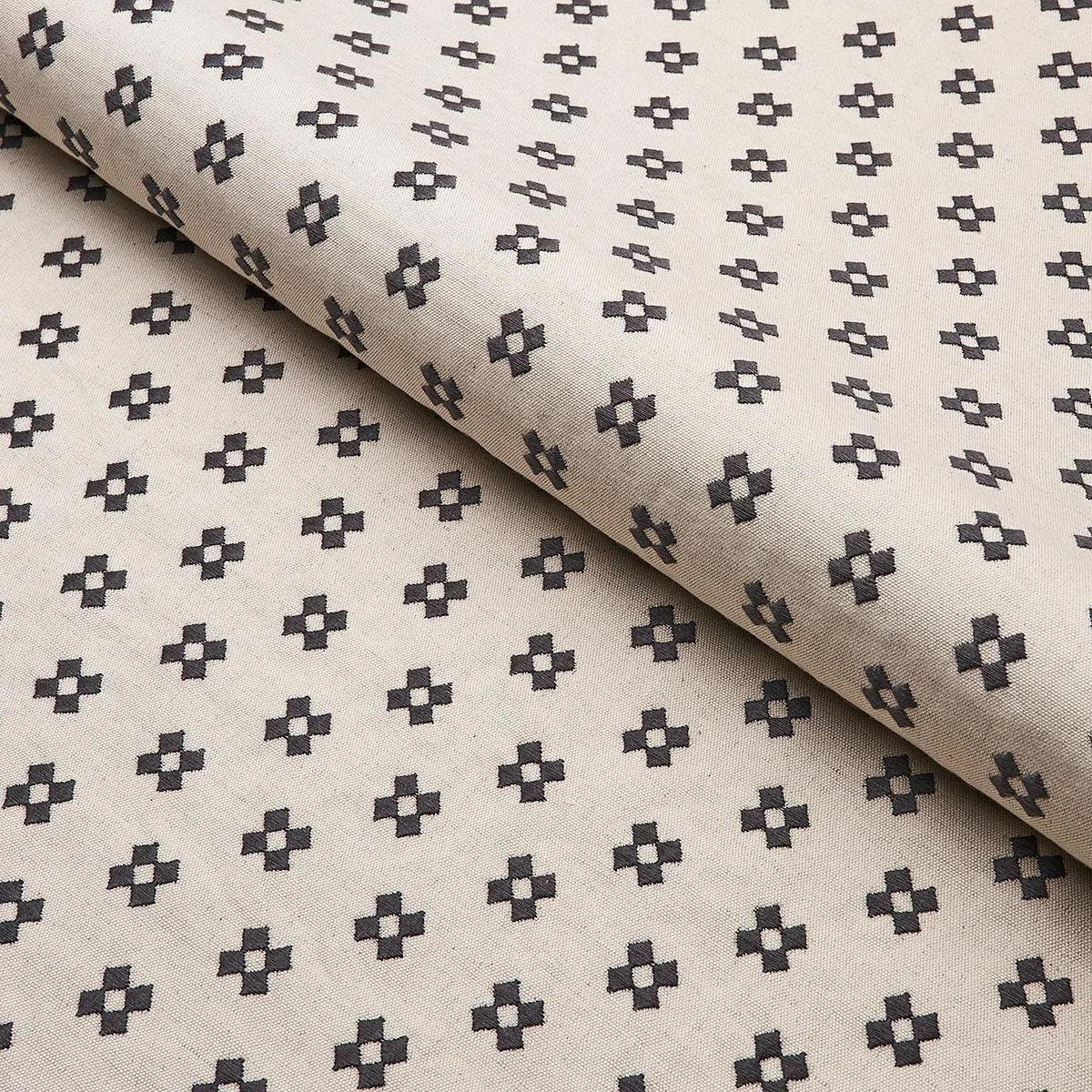 Schumacher 82120 Thandie Embroidery Carbon On Natural fabric swatch