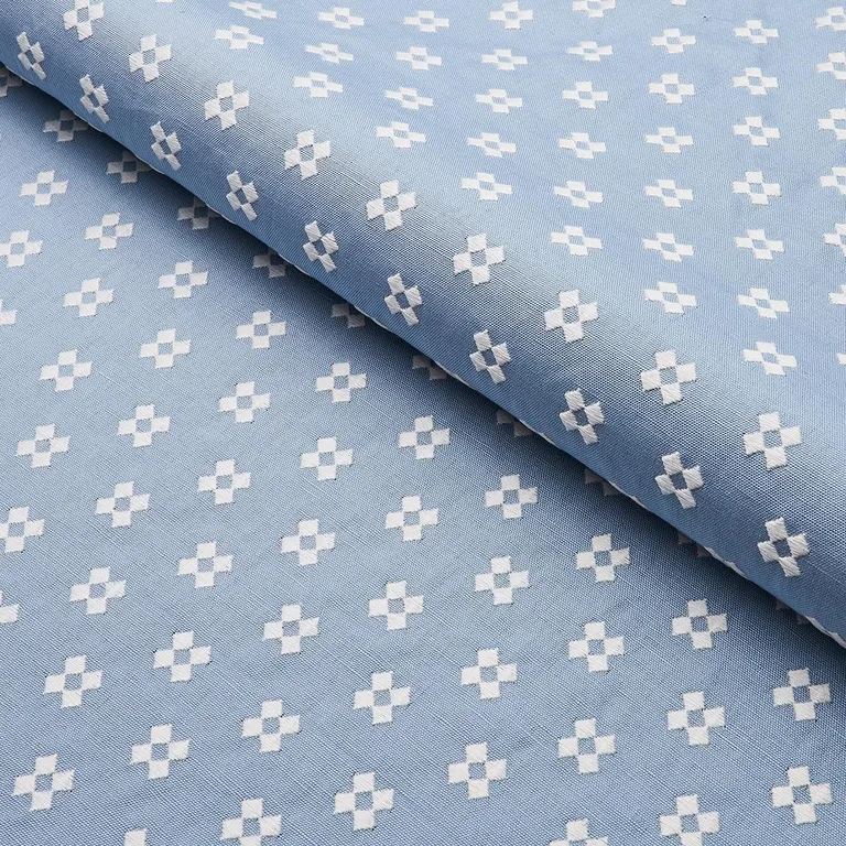Schumacher 82122 Thandie Embroidery Ivory On Chambray fabric swatch