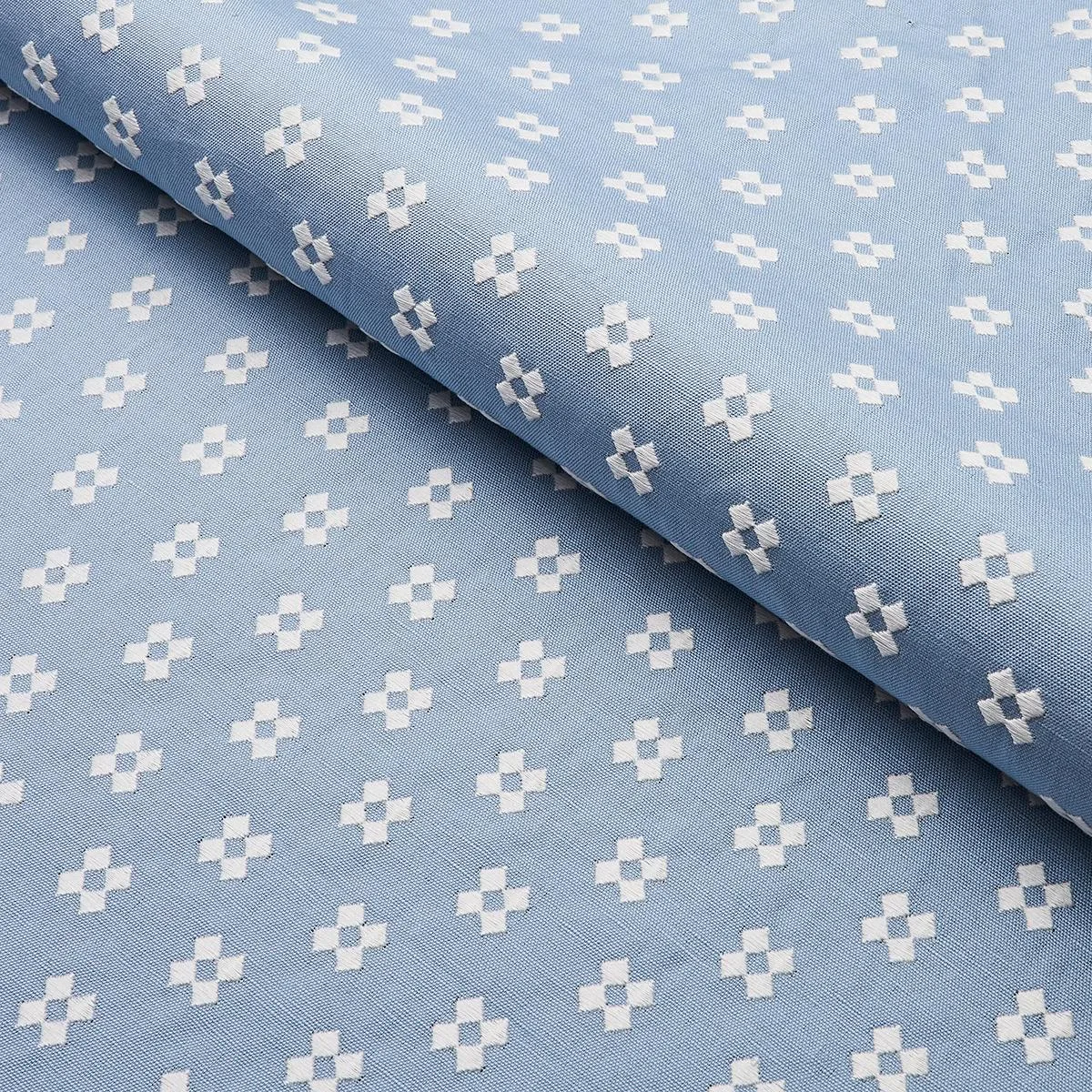 Schumacher 82122 Thandie Embroidery Ivory On Chambray fabric swatch