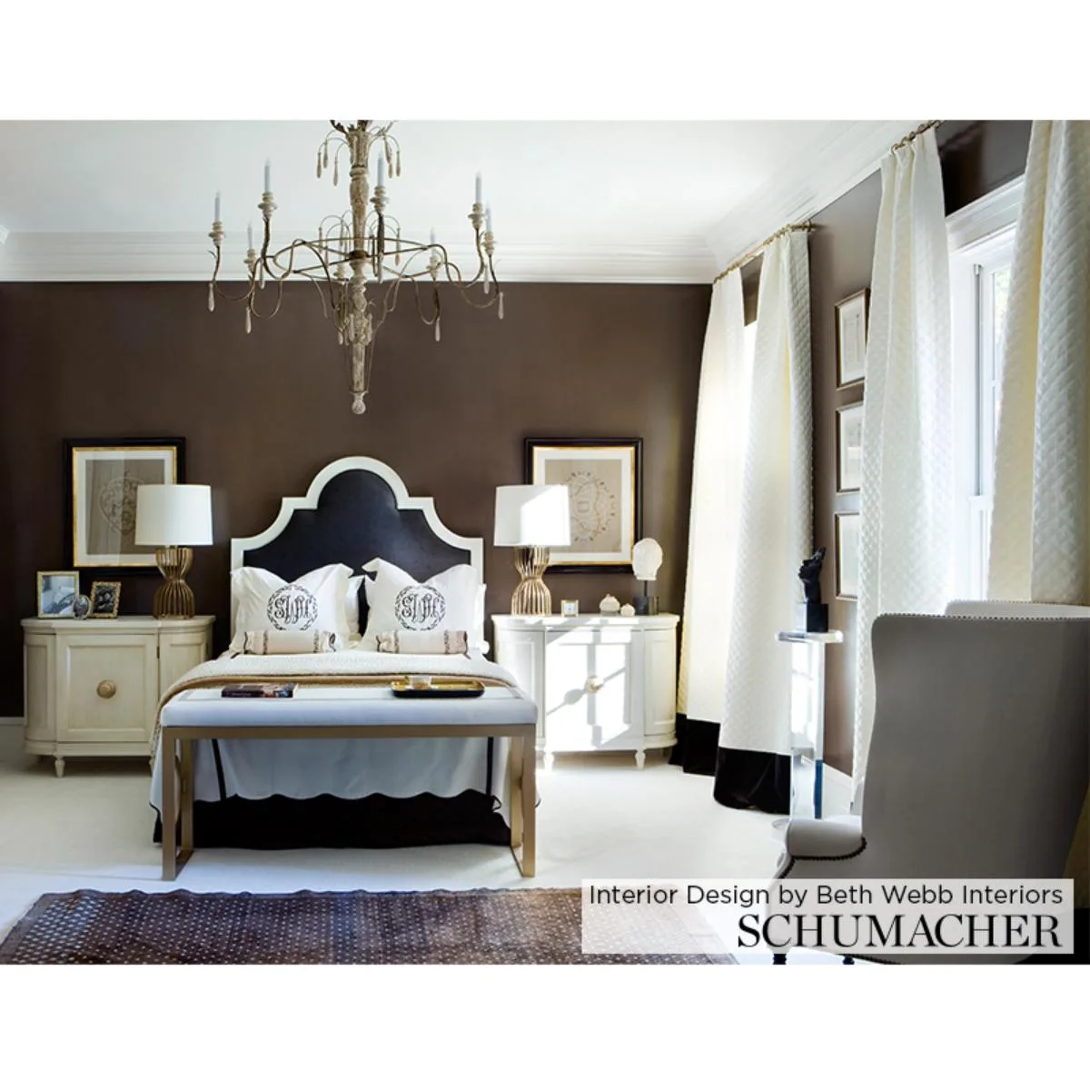 Schumacher 62154 Thayer Matelassé Linen Espresso fabric swatch